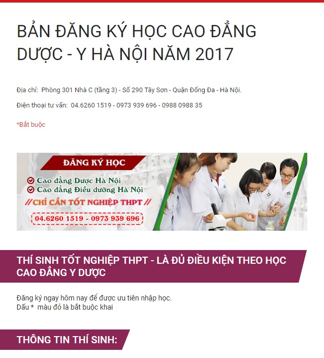 Hướng dẫn đăng ký xét tuyển trực tuyến Cao đẳng Dược - Y Hà Nội